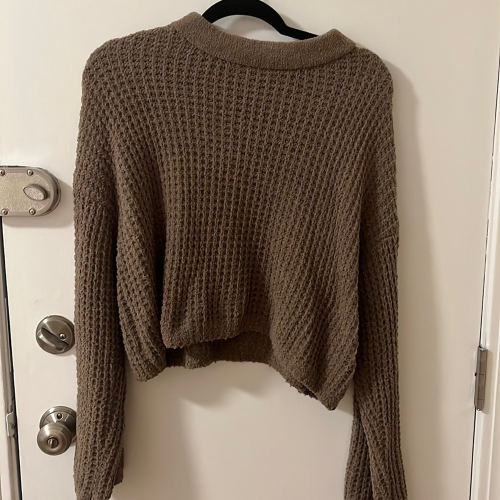 Brown fuzzy waffle knit